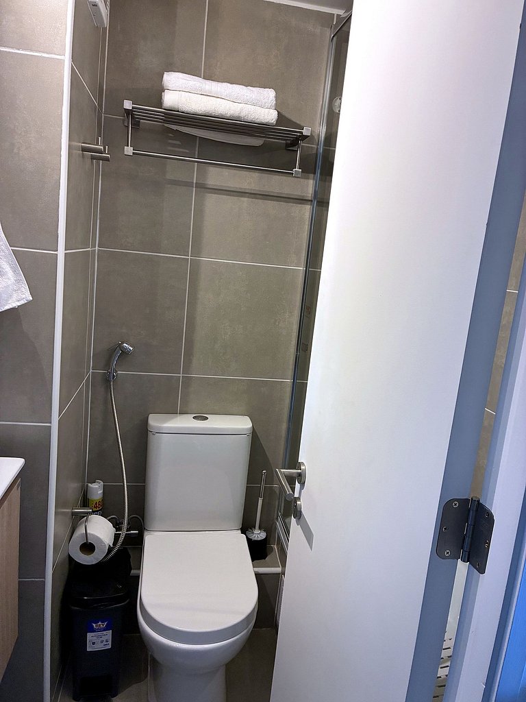 Estudio con terraza privada cama king y escritorio en Santia