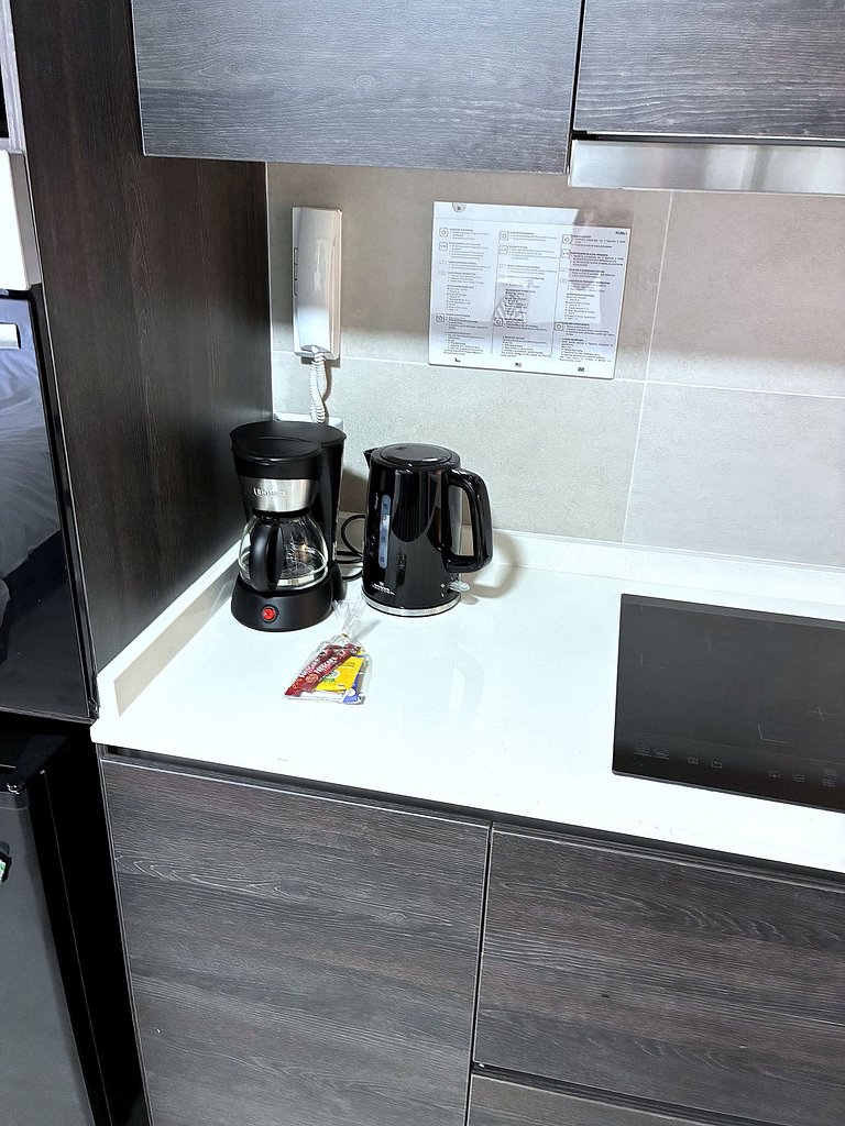 Estudio con terraza privada cama king y escritorio en Santia