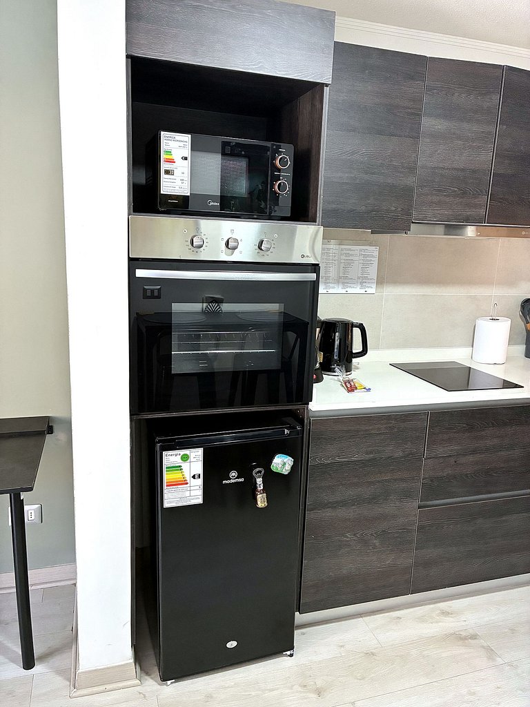 Estudio con terraza privada cama king y escritorio en Santia
