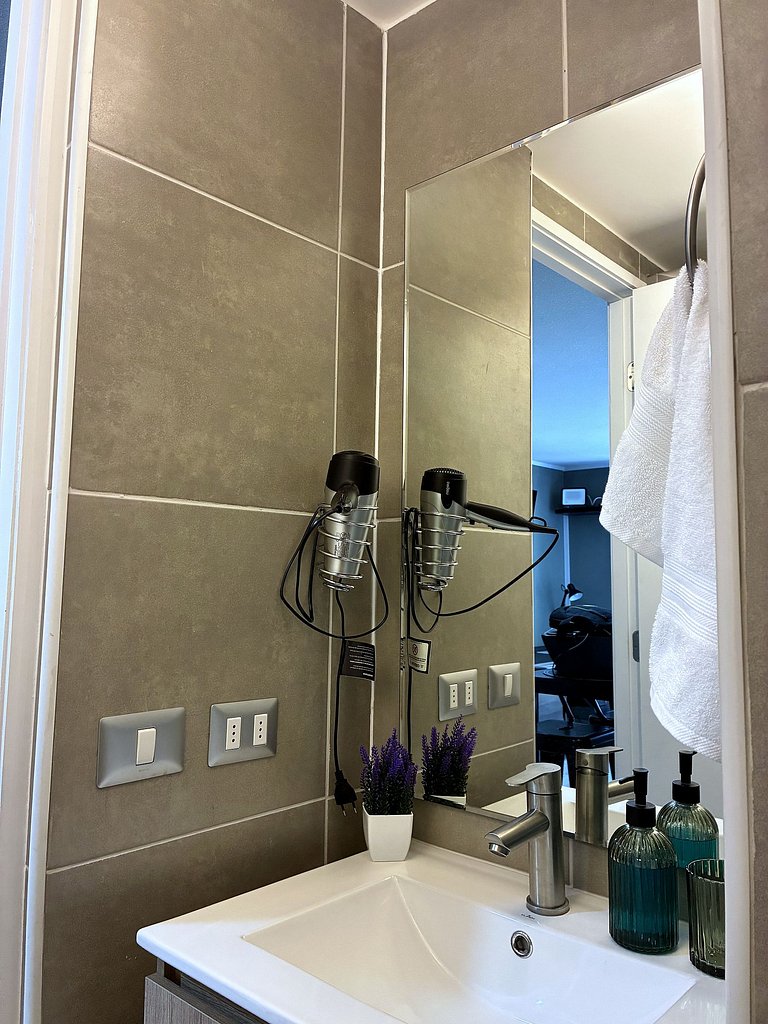 Estudio con terraza privada cama king y escritorio en Santia