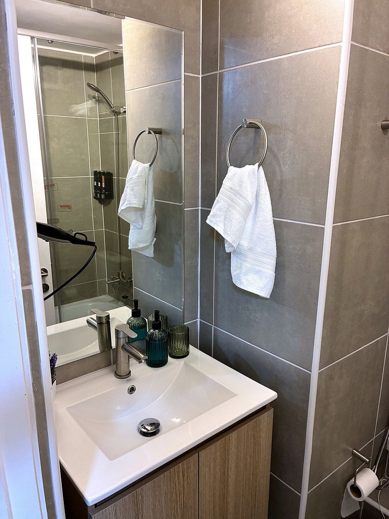 Estudio con terraza privada cama king y escritorio en Santia