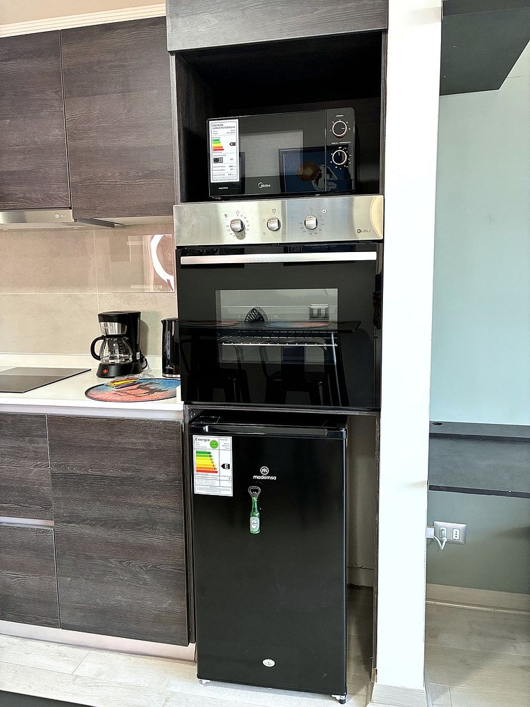 Estudio con terraza privada cama king y escritorio en Santia
