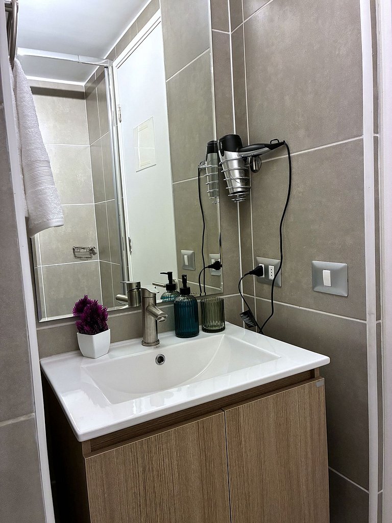 Estudio con terraza privada cama king y escritorio en Santia