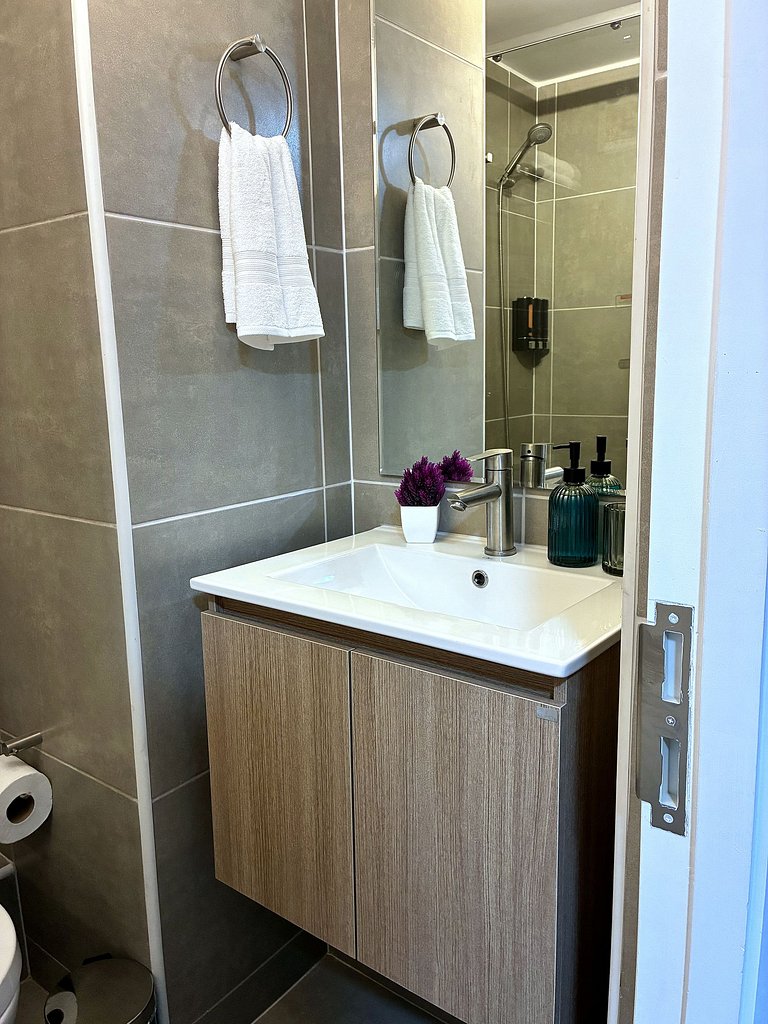 Estudio con terraza privada cama king y escritorio en Santia