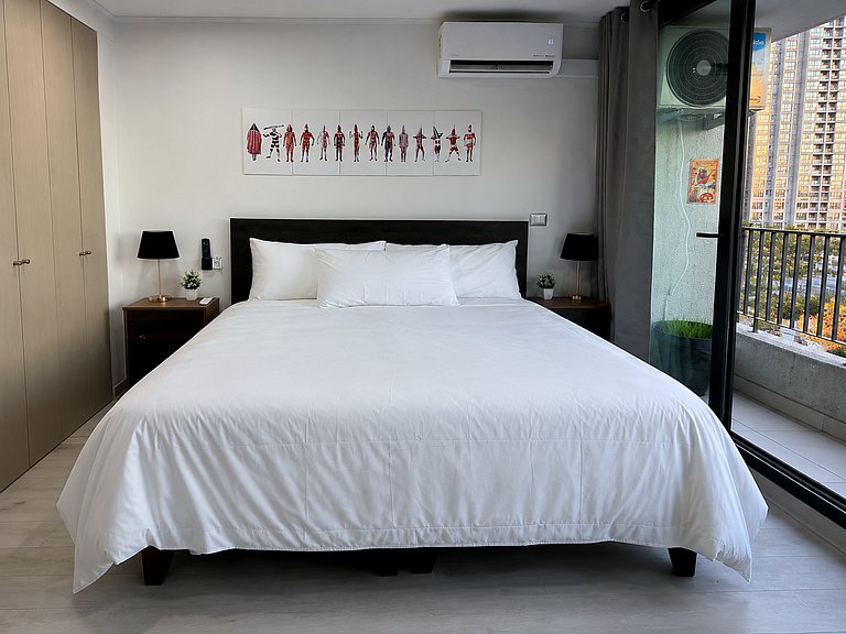 Estudio con terraza privada cama king y escritorio en Santia