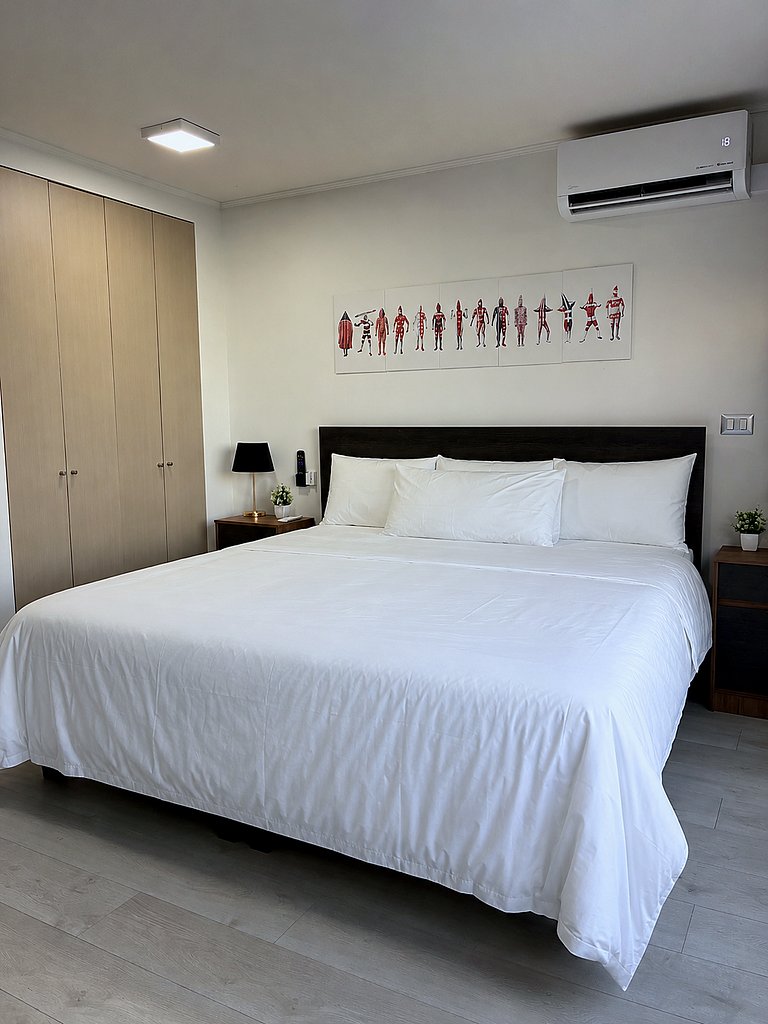 Estudio con terraza privada cama king y escritorio en Santia