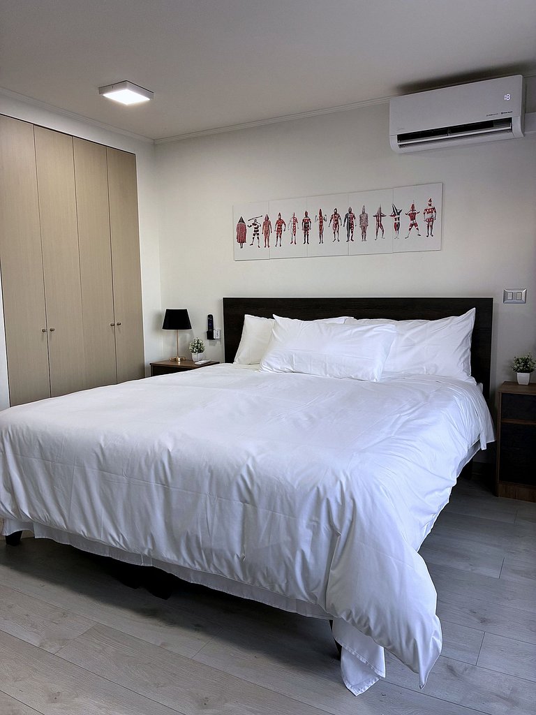Estudio con terraza privada cama king y escritorio en Santia