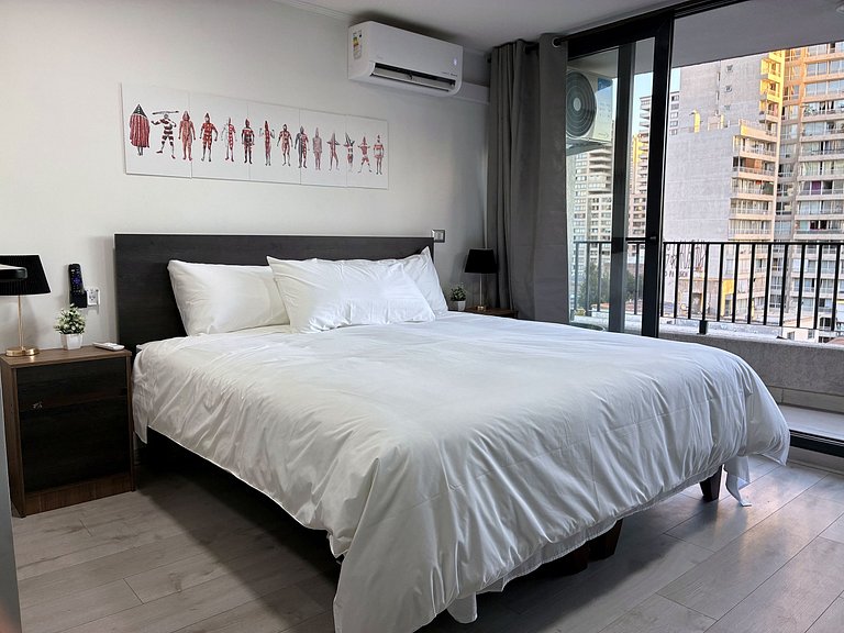 Estudio con terraza privada cama king y escritorio en Santia