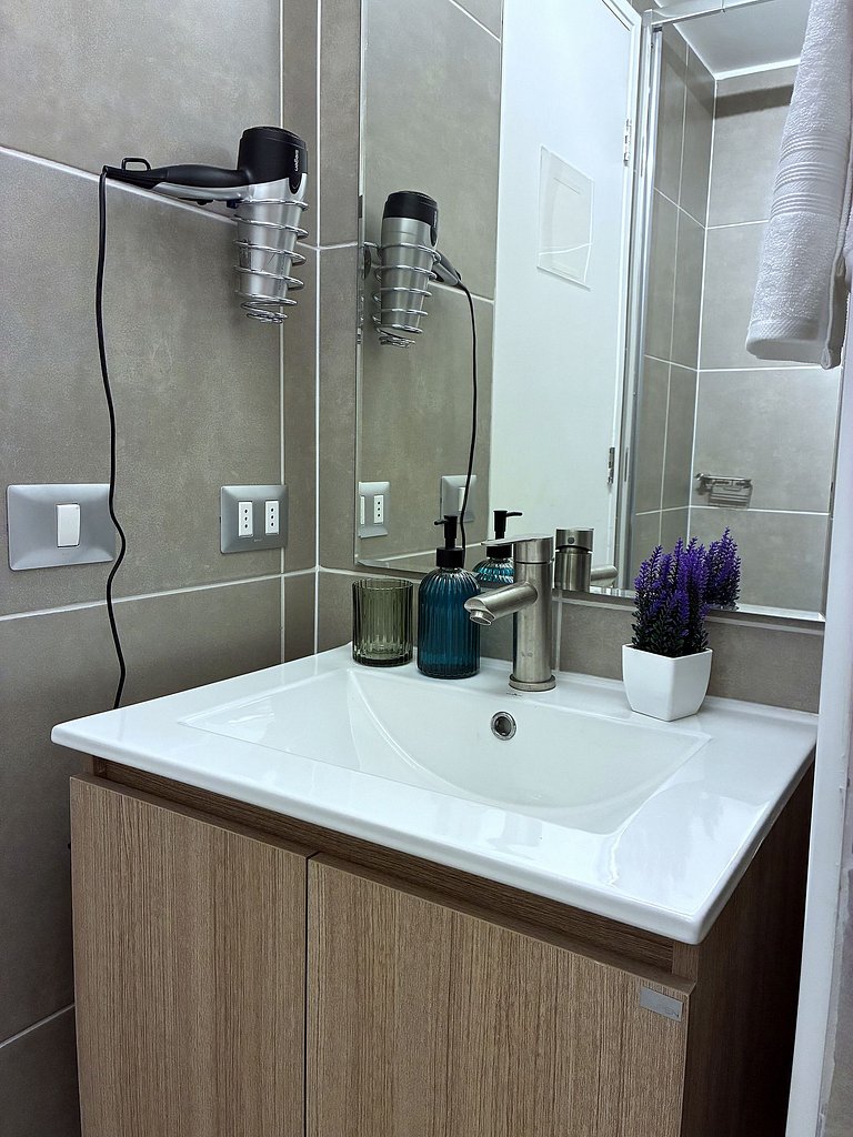 Estudio con terraza privada cama king y escritorio en Santia