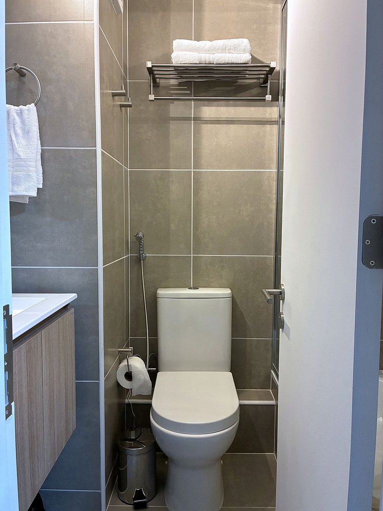 Estudio con terraza privada cama king y escritorio en Santia