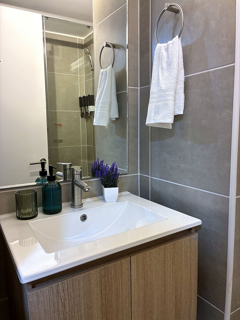 Estudio con terraza privada cama king y escritorio en Santia